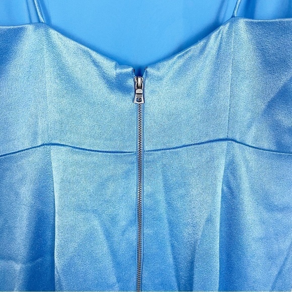 Alice & Olivia Diana Satin Ruched Satin Slit Maxi Dress Blue Formal Evening - Picture 7 of 15